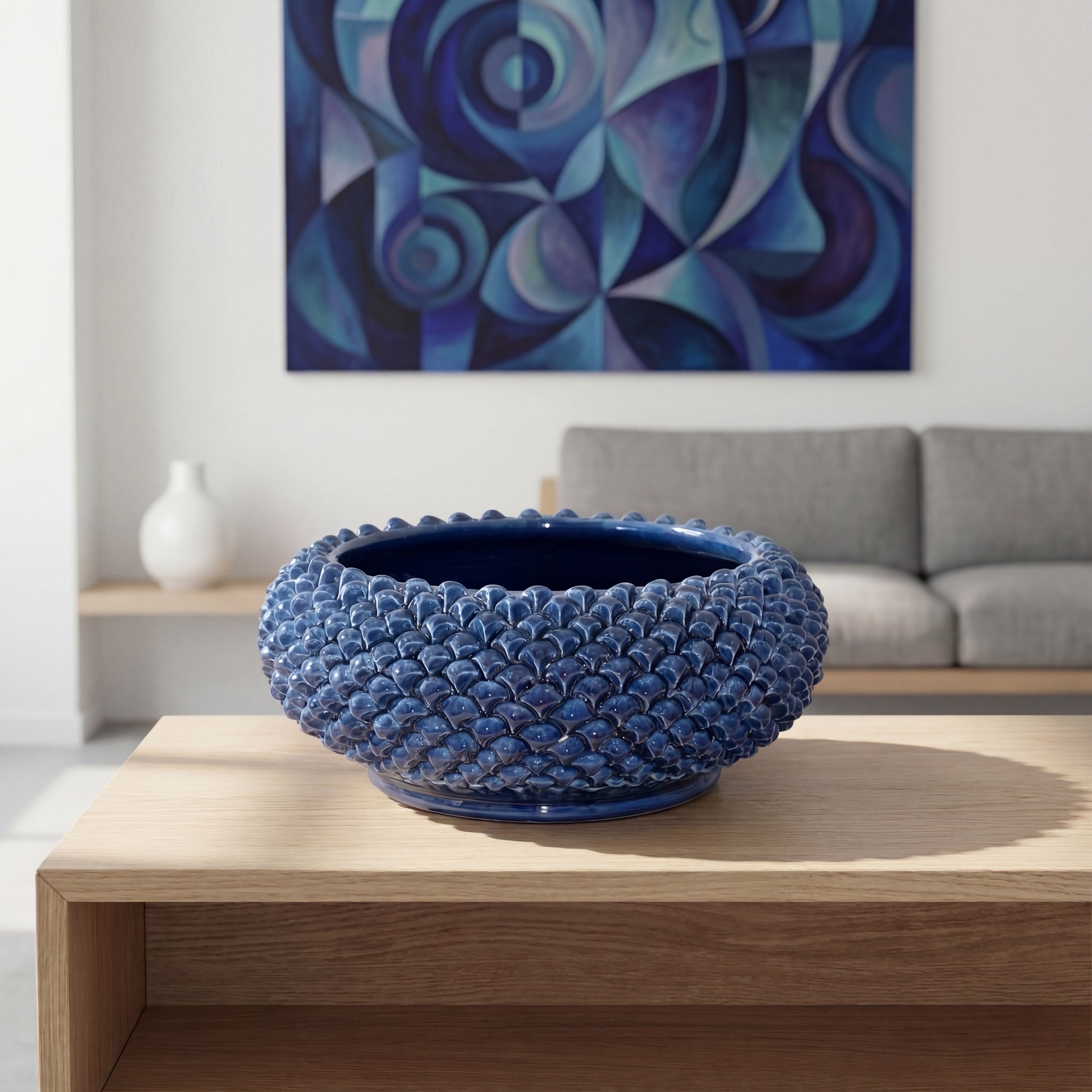 Centrotavola a Pigna diam. 25/33 cm Blu Intenso in ceramica di Caltagirone