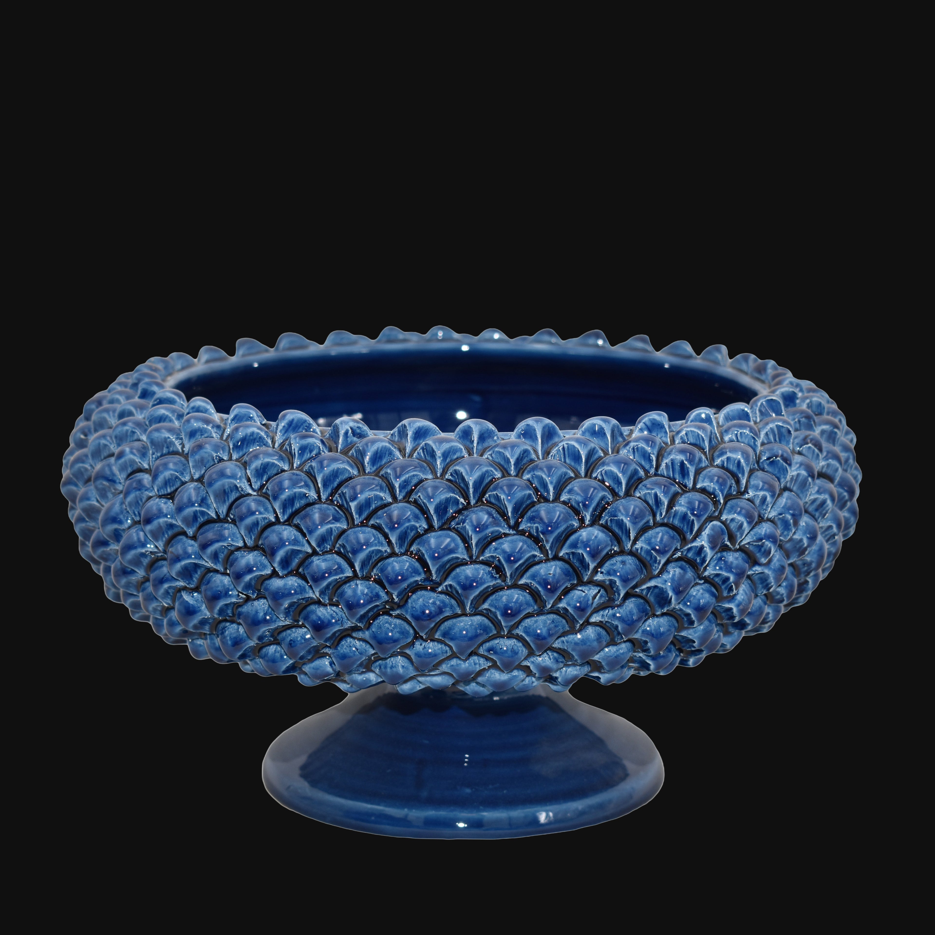 Alzata a Pigna diam. 25/33 cm Blu intenso in ceramica di Caltagirone