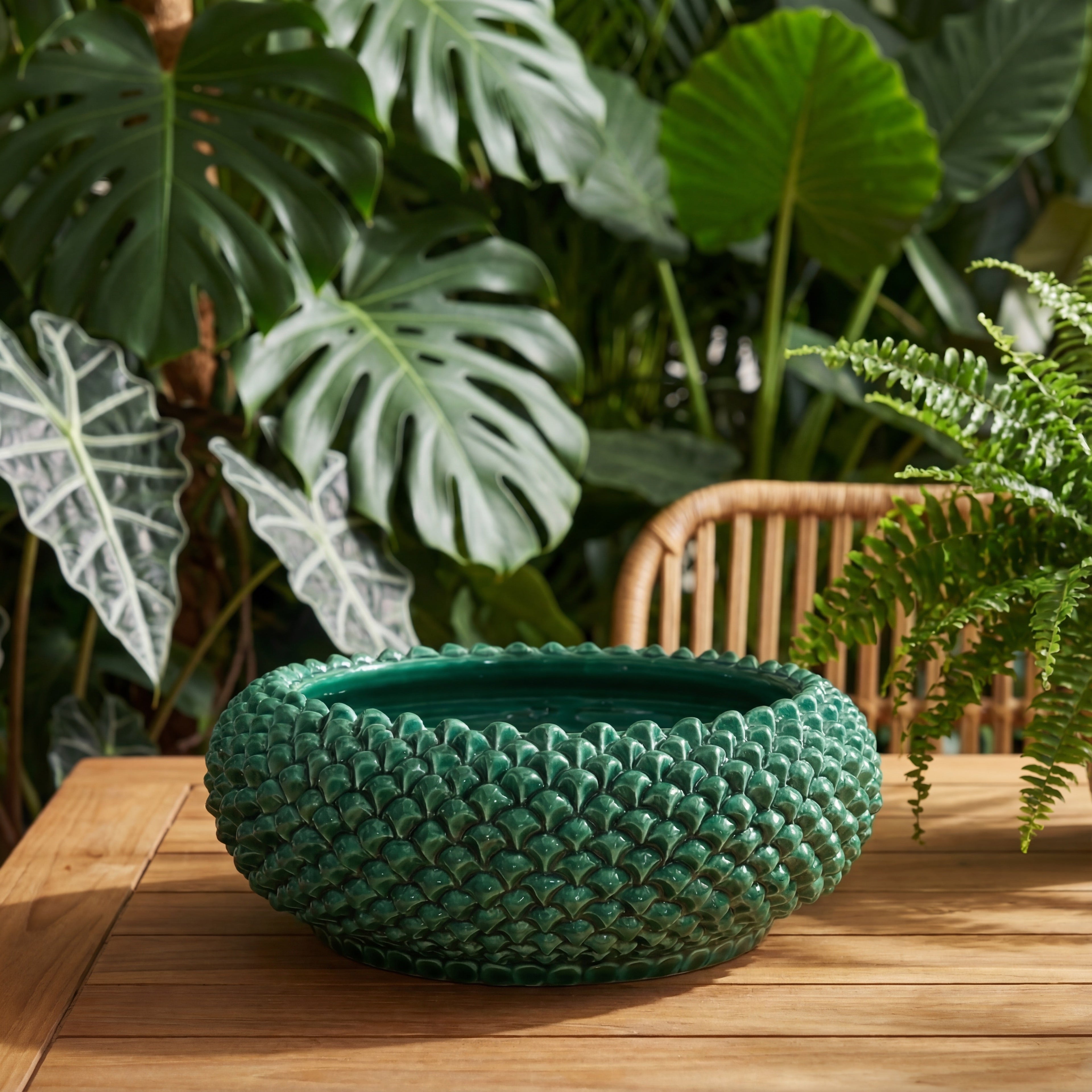 Centrotavola a Pigna diam. 25/33 cm Verde Smeraldo in ceramica di Caltagirone