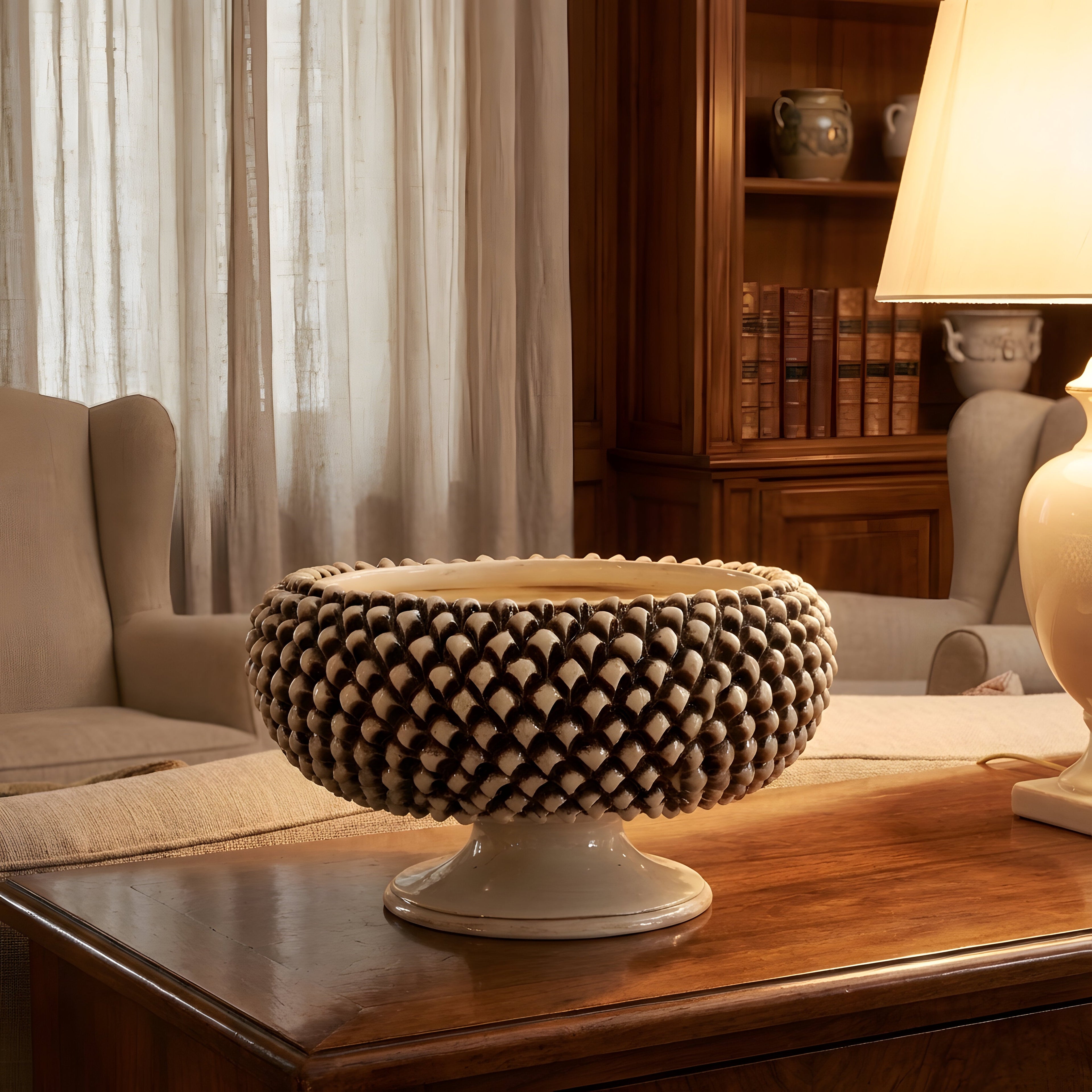 Alzata a Pigna d. 25/33 cm Madreperla Antichizzato in ceramica di Caltagirone