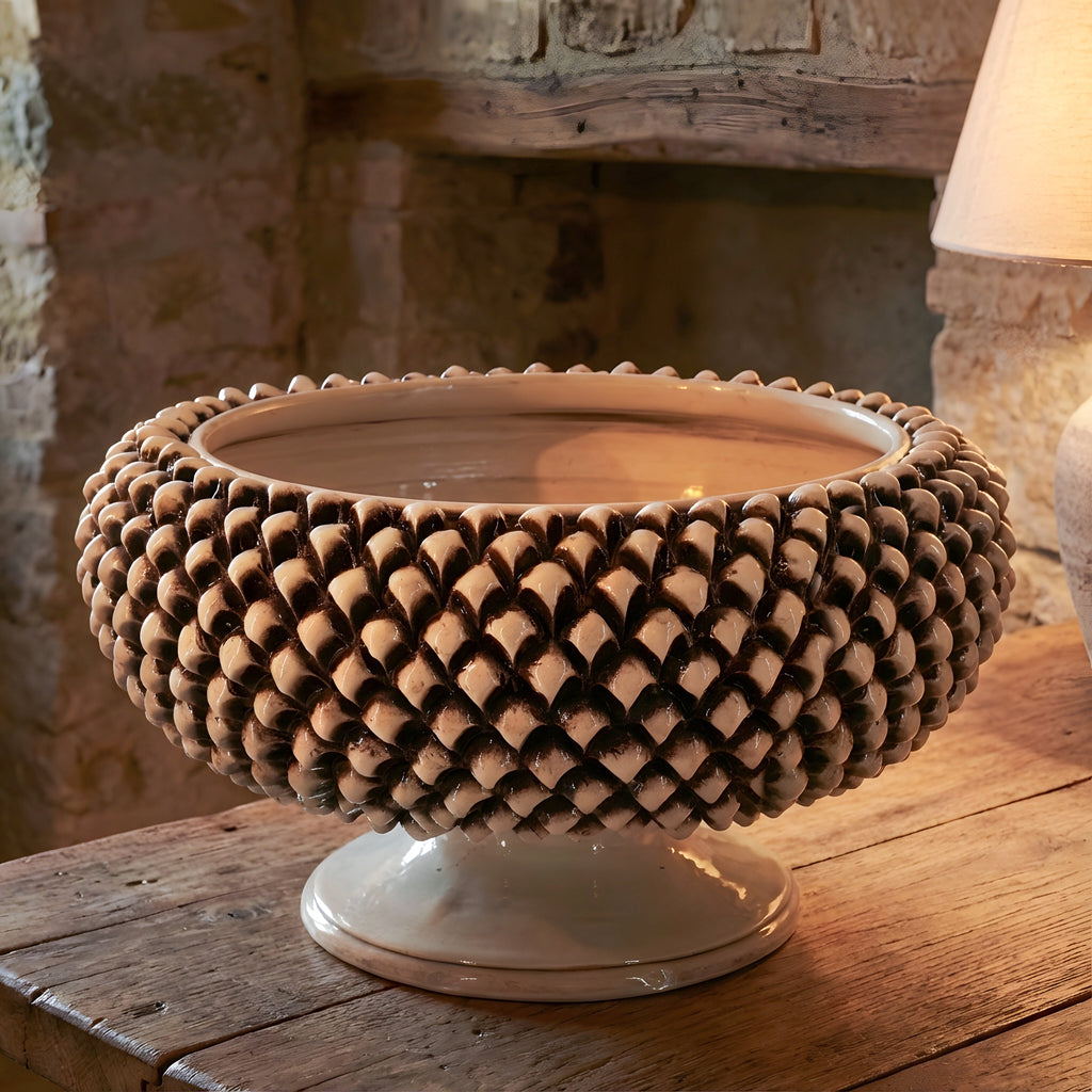 Alzata a Pigna d. 25/33 cm Madreperla Antichizzato in ceramica di Caltagirone