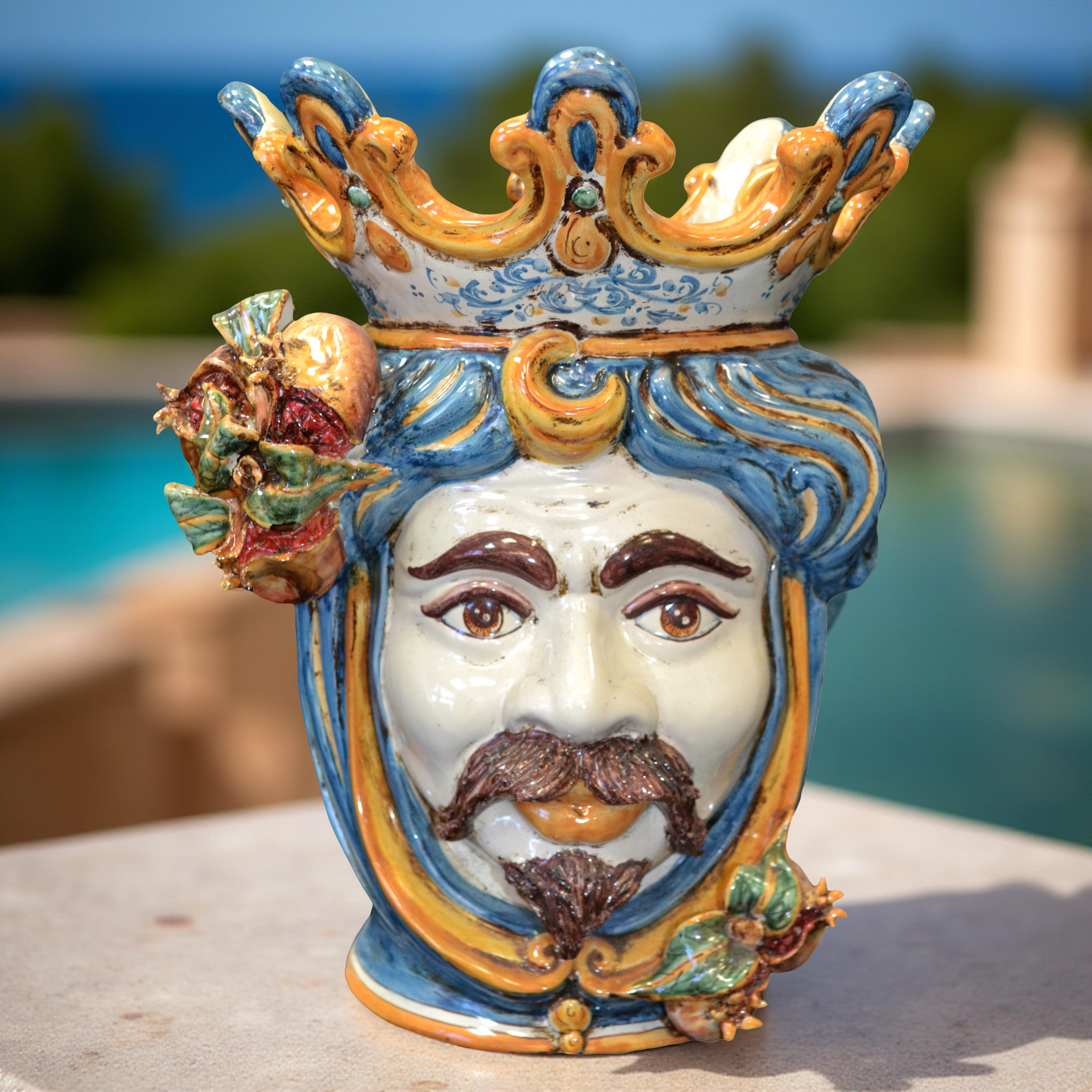 Testa h 40 melograni blu e arancio maschio bianco