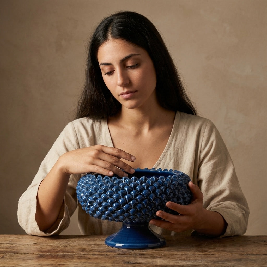 Alzata a Pigna diam. 25/33 cm Blu intenso in ceramica di Caltagirone