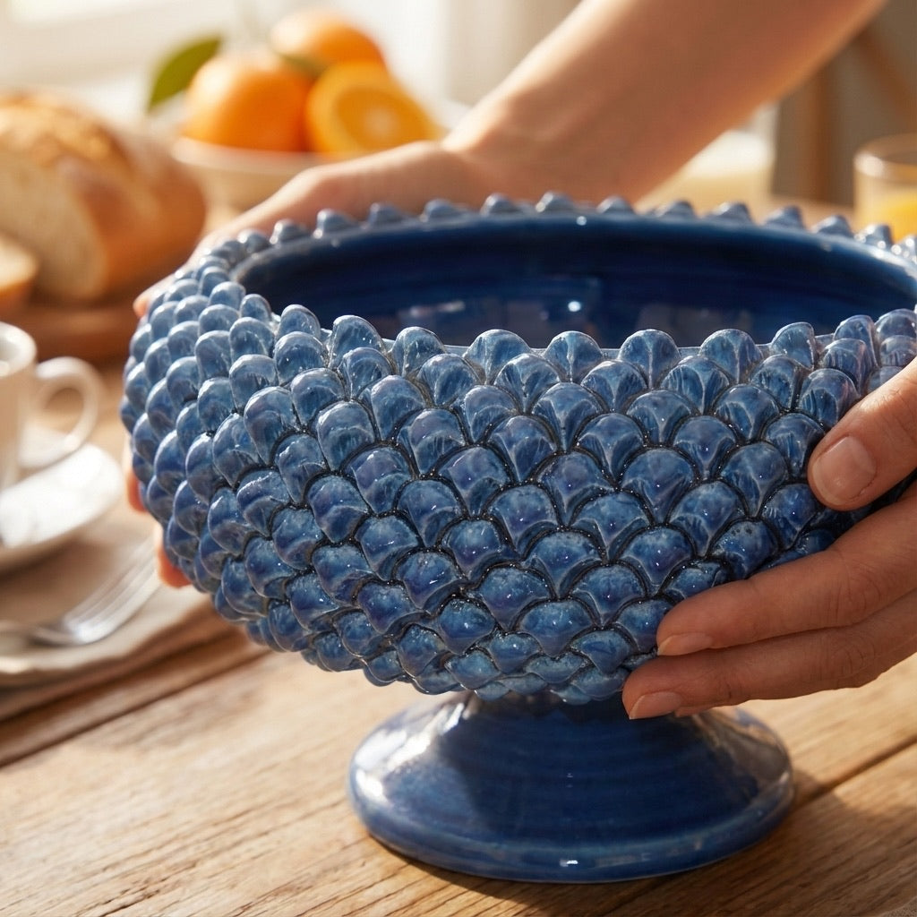 Alzata a Pigna diam. 25/33 cm Blu intenso in ceramica di Caltagirone