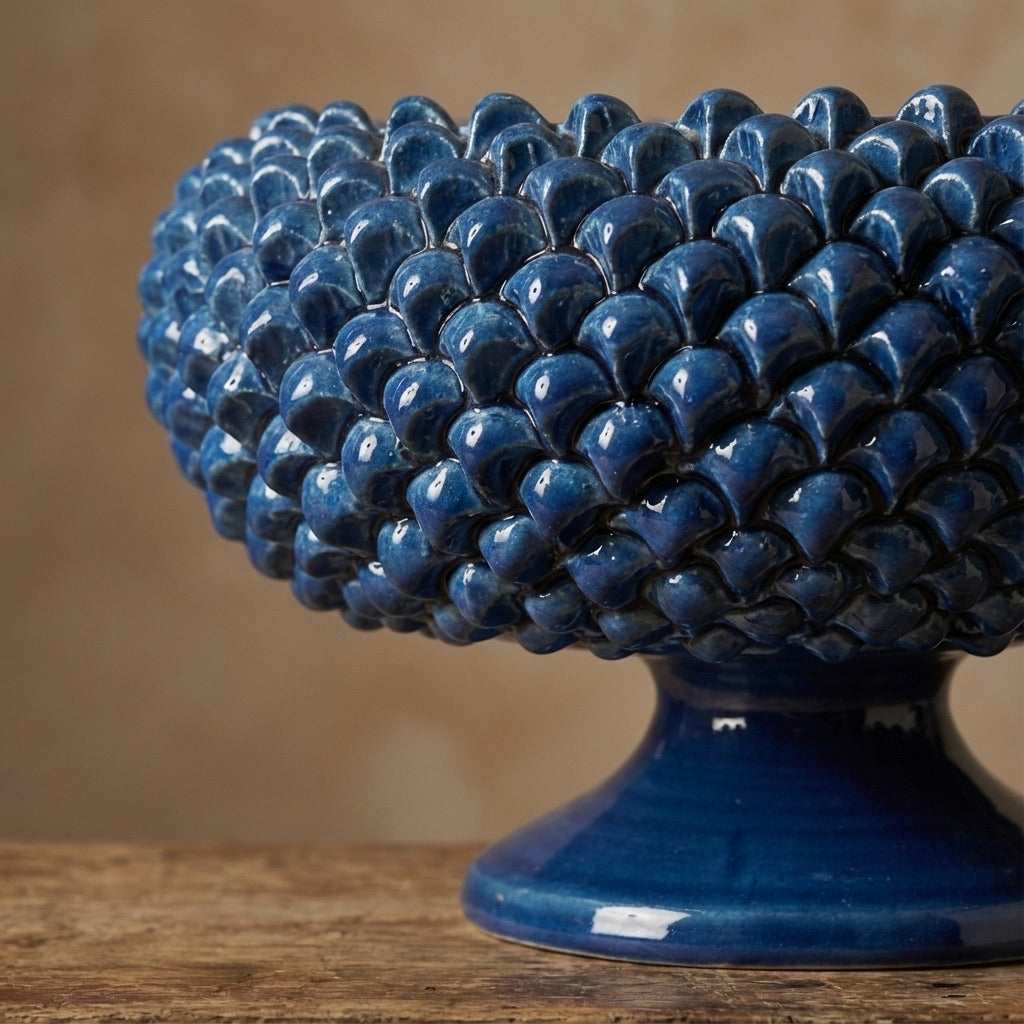 Alzata a Pigna diam. 25/33 cm Blu intenso in ceramica di Caltagirone