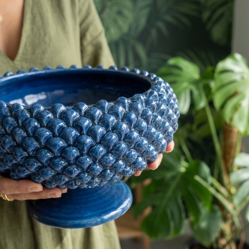 Alzata a Pigna diam. 25/33 cm Blu intenso in ceramica di Caltagirone