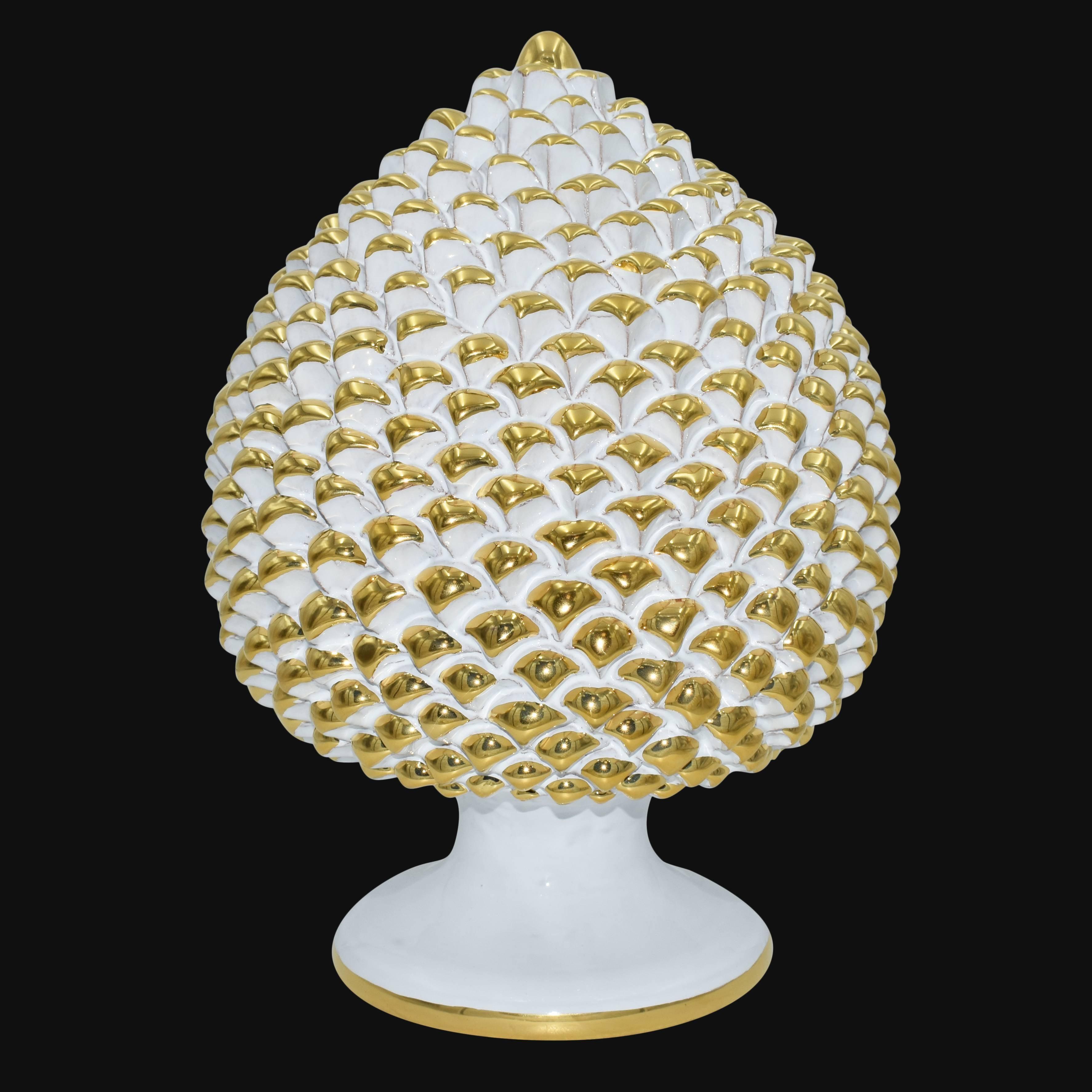 Pigna artigianale di Caltagirone con oro zecchino modellata a mano altezza 30 white Gold