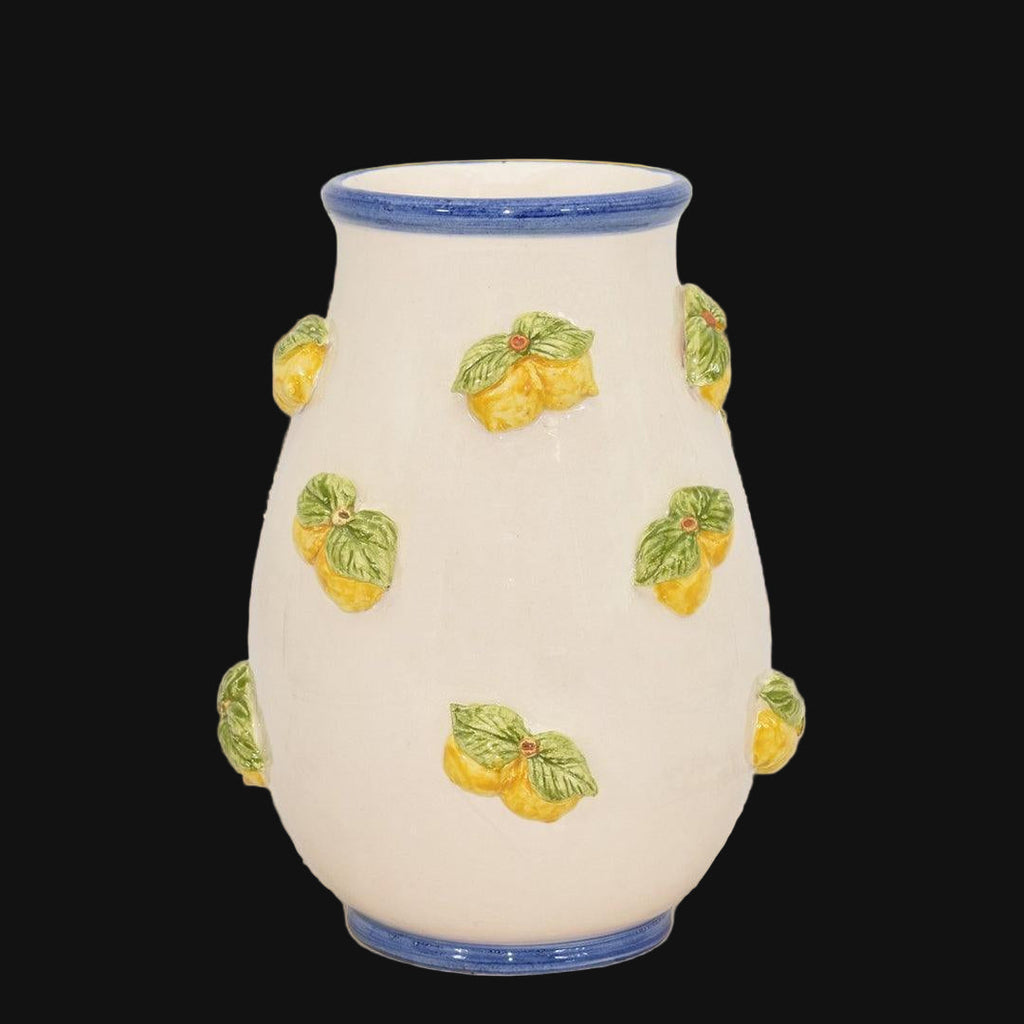 Vaso con limoni h 25 white and lemon in ceramica di Caltagirone